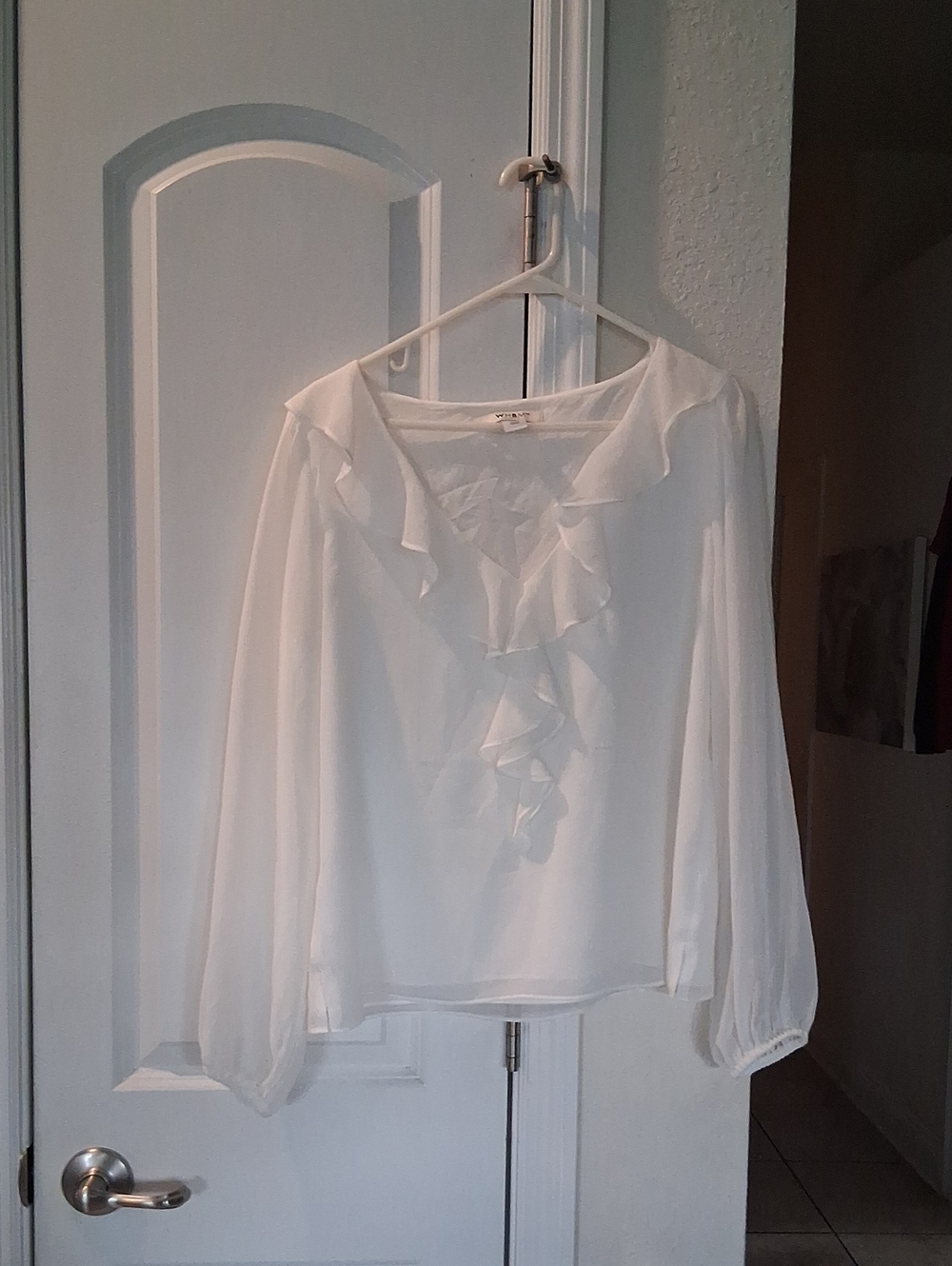 White House Black Market White Ruffled V-Neck Blouse